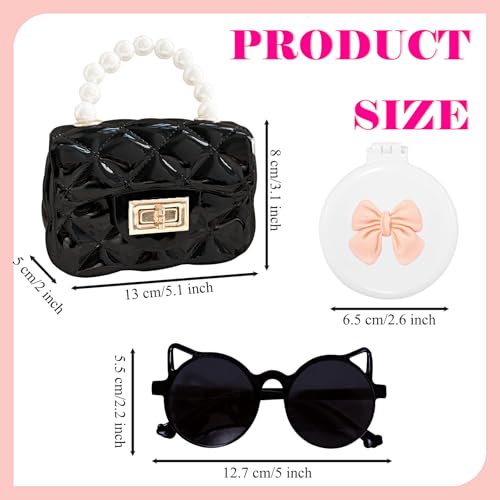 Crossbody Bag Set for Girls,Mini Pearl Toddler Purse,Little Girl Jelly Purse,Sunglasses Hair Mirror Brush,Birthday Gift4