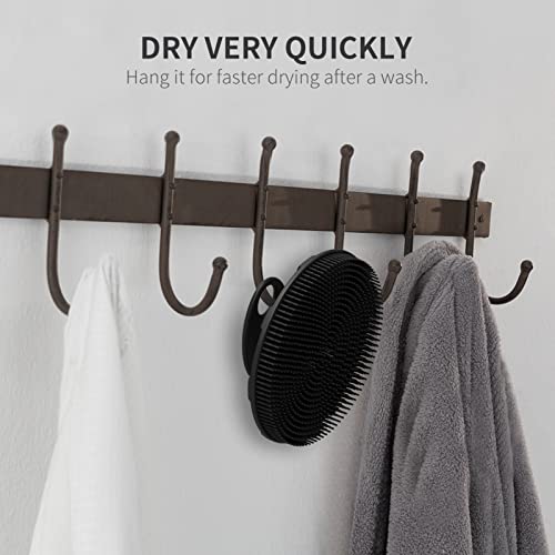 Silicone Body Scrubber Shower Bath Brush, More Hygienic Than Traditional Loofah, Lather Nicely, Long Lasting, Gentle Exfoliating for Women Men Baby Sensitive Skin, 1 Pack, Black - Thumbnail 5
