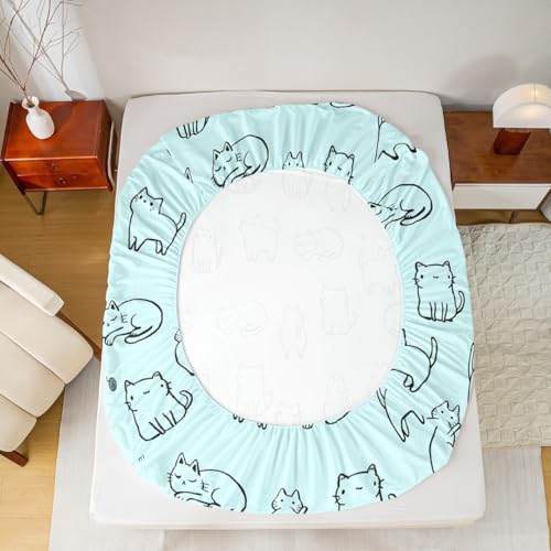 Image of Cute Cats Kitten Pet Fitted Sheet Set with 2 Pillowcase,Cartoon Cat Bed Sheet Teens,Animals Top Flat Sheet Luxury Microfiber,Queen Size
