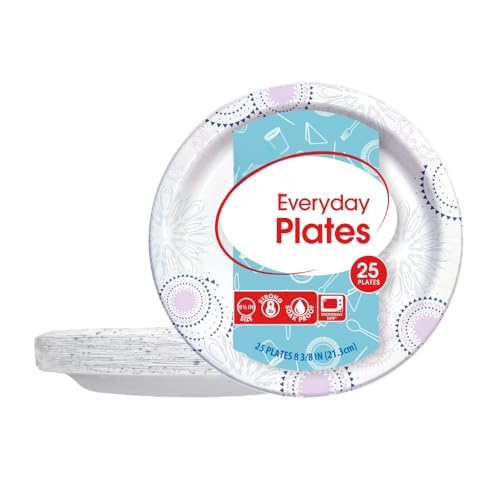 K3M 8.5 Inch Disposable Paper Plates – 50 Count | Heavy-Duty, Microwave Safe Plates for Parties, Picnics, Lunches, Dinners, and Everyday Meals (8.5 Inches, 50, Count)