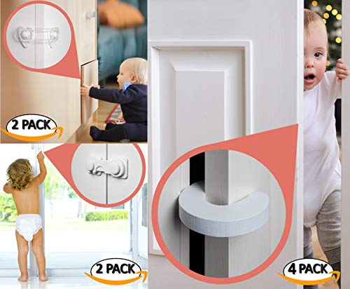 8pk - Finger Pinch Guard - 4pk. Baby Proofing Doors Made Easy with Soft Yet Durable Foam Door Stopper. Prevents Finger Pinch Injuries, Slamming Doors, and Child or Pet from, Child Safety Cabinet Lock