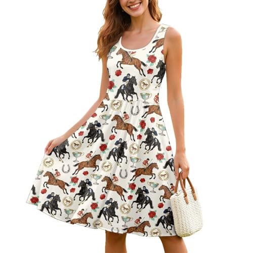 Image of Women Stylish Tank Dresses Sleeveless Round Neck Midi Casual Dress with Pocket for Summer