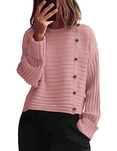 Image of PRETTYGARDEN Womens Sweaters Fall 2026 Casual Long Sleeve Crewneck Button Loose Winter Knit Pullover Sweater Tops