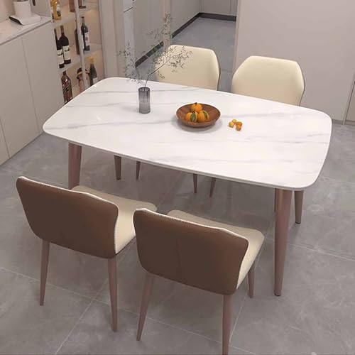 Rectangular Marble Pattern Dining Table with Metal Frame - Modern Kitchen Table for Dining Room & Living Room 120x60cm Stylish White Top & Brown Legs