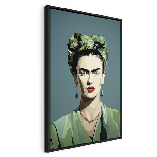 murando - Cuadro con Marco Negro Frida Kahlo 40x60 cm 1 Pieza - Imagen Sobre Lienzo no Tejido Impresión Artística Decorativo Reproducción Retrato Mujer Verde h-H-10059-b-a