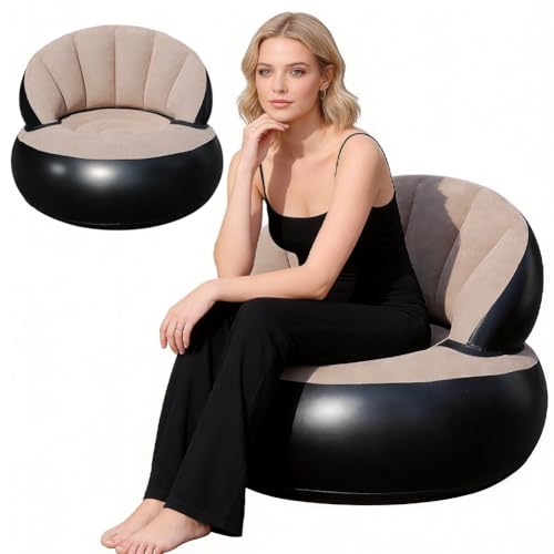 CEWROM Sofá hinchable 2 en 1, sofá hinchable con superficie flocada, impermeable, portátil, con bomba para salón, exterior, camping, playa, viajes, sofá, puf (gris)