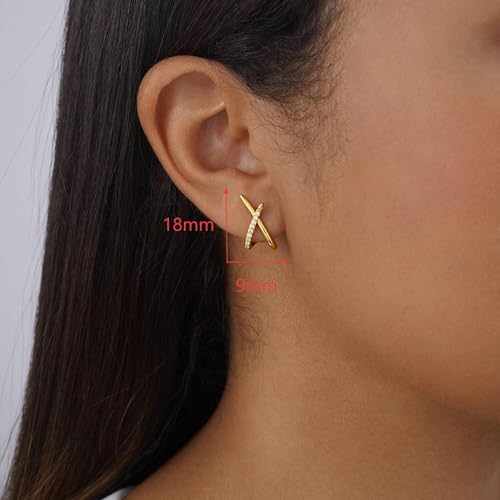 Gold Earrings for Women Trendy,14K Real Plated Gold Stud Earrings Dainty Cubic Zirconia Diamond Hypoallergenic Silver Small Hoop Earrings for Women Jewelry Gifts4