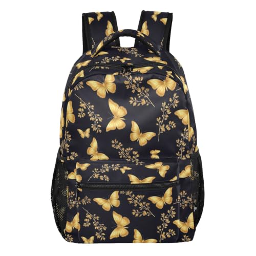 ODAWA Cute Backpacks, Big Bookbag for Kids Golden Butterflies Floral