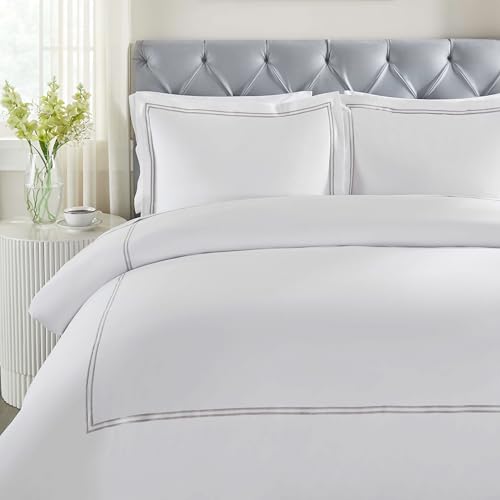 Parure de lit brodée 100% coton de qualité supérieure blanc et argent - 8