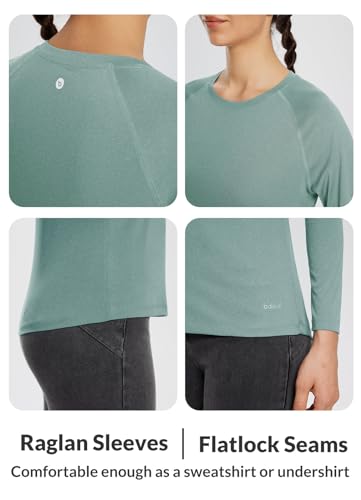 BALEAF Women's UPF 50+ Long Sleeve Shirts Sun UV Blocking Pullover Crew Neck Summer Sunscreen Clothing Fishing Beach Outdoor Active Heather Sublime Green M