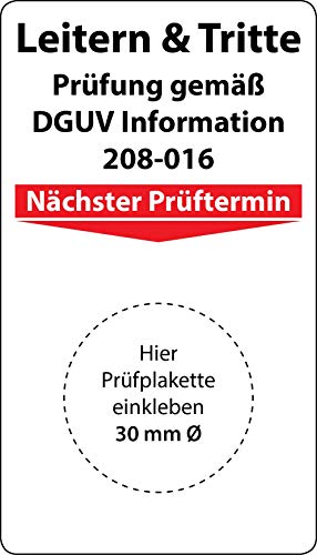 Grundplakette Leitern und Tritte Prüfung gemäß DGUV Information 208-016, 100 Stück, 70 x 40 mm, Vinylfolie, selbstklebend, Grundetikett für Leiterprüfung