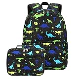 CAMTOP Backpack for Kids, Boys Girls Preschool Backpacks with Lunch Box Toddler Kindergarten School Bookbag Set (Dinosaur Blue Green)