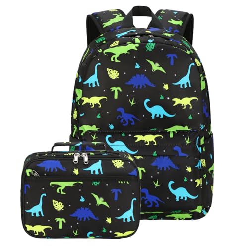 CAMTOP Backpack for Kids, Boys Girls Preschool Backpacks with Lunch Box Toddler Kindergarten School Bookbag Set (Dinosaur Blue Green)
