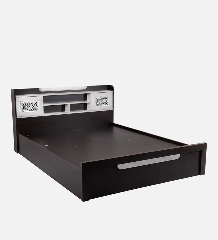 Image of Mintwud Pepperfry Engineered Wood Queen Size Bed with Hydraulic Storage | Wooden Double Bed Cot Palang Furniture with Headboard for Home Bedroom Living Room and Hotel (Wenge Finish)