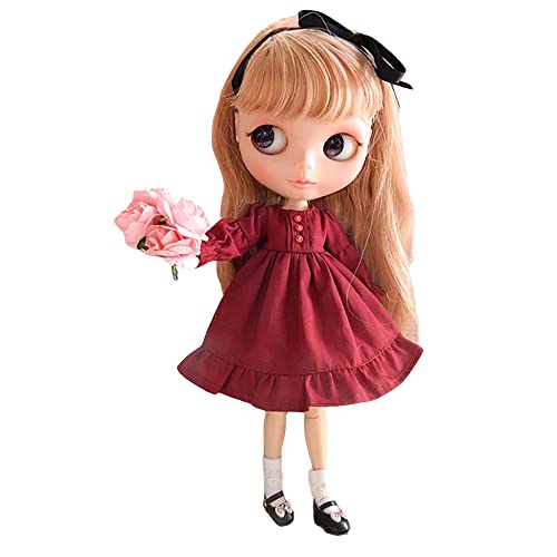 XiDonDon Doll Clothing Fashion Dress for Blyth,Ob24,Licca,Azone BJD Doll Clothes Toys Accessories Gifts (Wine red) (Only Clothes)