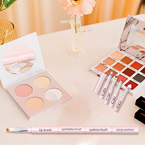 Portable Eye Makeup Brushes Set, 4 In 1 Travel Small Eyeshadow Brush Set On The Go, Featuring 4 Brushes, Lip Brush, Eyeshadow Brush, Eyebrow Brush, Sponge Eyeshadow #TOP4