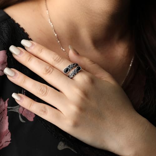 925 Sterling Silver Adjustable Spoon Ring - Vintage Boho Open Finger Jewelry thumb rings for women, Handmade Thumb Ring with Nature Inspired Designs3