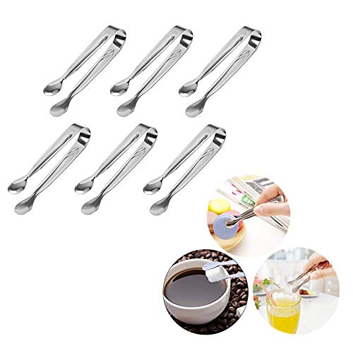 Huture 6 Pcs Stainless Steel Mini Sugar Flatware Pastry Ice Tongs Pom Cube Pliers Candy Appetizers Serving Clip 11Cm Dishwasher Safe Kitchen Tongs For Wedding Party Bbq Tea Coffee Bar Grill, Silver #TOP4