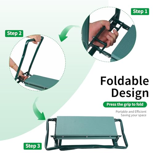 Garden Kneeler and Seat, Portable Foldable Gardening Kneeling Bench Stool with Tool Pouch and EVA Foam Kneeling Pad, Gardening Gifts for Women, Men, Gardeners, Seniors - Thumbnail 4