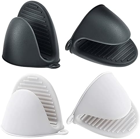 Xihuimay 2 Pairs Silicone Mitts Double Finger Grip Mini Mitt Pot Holders Pot Pinch Grip Microwave Frying Pans Anti-scalding Gloves Griddles Mittens Clips for Kitchen Cooking Baking BBQ, White Black