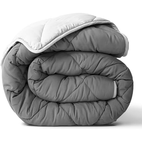 ViscoSoft Queen Comforter - Cloud-Soft Down Alternative Duvet Insert, All Season Cooling Lightweight Reversible Quilted Blanket for Bedroom & Guest Room, Oeko-TEX Certified,Light/Dark Gray