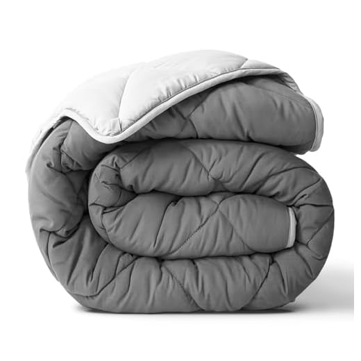 ViscoSoft Microfiber All Seasons Down Alternative Quilted Comforter - Cooling Breathable Premium Soft Reversible Microfiber Duvet Blanket, Light Gray/Dark Gray, King/California King