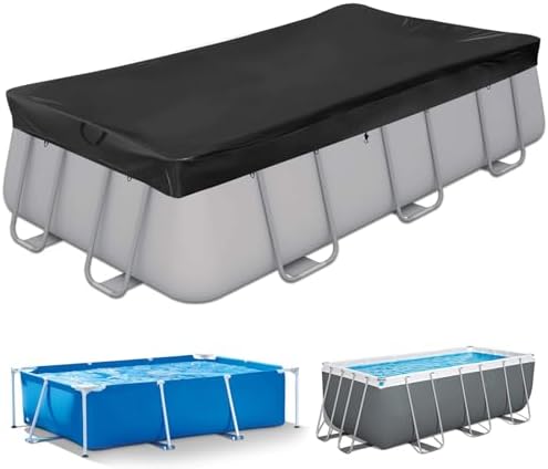 PATWING Poolabdeckung Rechteckig 420D 405x205cm für 400x200cm Pool, Zugband | Schwarz, Reißfest, Wasserdicht, UV-Beständig, Witterungsbeständig, Für Sommer Und Winter, Passend Für