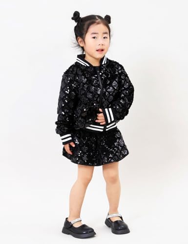 YIYI Plaid Girls Sequin Jackets Striped Stylish Varsity Jacket Kids Sparkle Coat Trendy Girl Outwear Birthday Clothes4