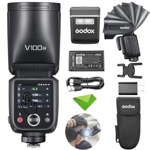 Godox V100 N V100 N Flash for Nikon Camera TTL Speedlight, 2.4G Wireless with External Flash for Nikon D5, D4, D850, D500, D750, D810, D610, D800, D300s, D300, D7500 (Godox V1Pro N Upgraded, V100 N)