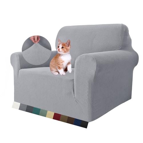 MAXIJIN - MAXIJIN Super Stretch Stuhlbezüge für Wohnzimmer, 1-teiliger Universal Stuhlbezug mit Armlehnen Jacquard Spandex Stuhlschutz Hunde Haustierfreundliche Sofa Couch Sesselbezug (1 Sitzer, Silber-Grau)
