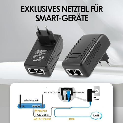 POE Injector 48V 0.5A Professionelles Power Over Ethernet Adapter Wandmontage Netzteil mit Dreifach Schutz 1000Mbps für IP Kameras, APs und VoIP Telefone (EU Stecker 100m)