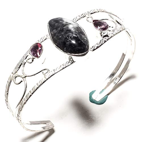 Bracelet argent sterling 925 pierre zébrée améthyste africaine fait main SF-1603