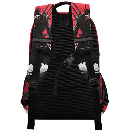 Japanese Samurai Art Kids Backpack Large Capacity Durable School Bags with Reflective Strip for Unisex Boys Girls 11.6 × 6.9 × 16.7 IN2