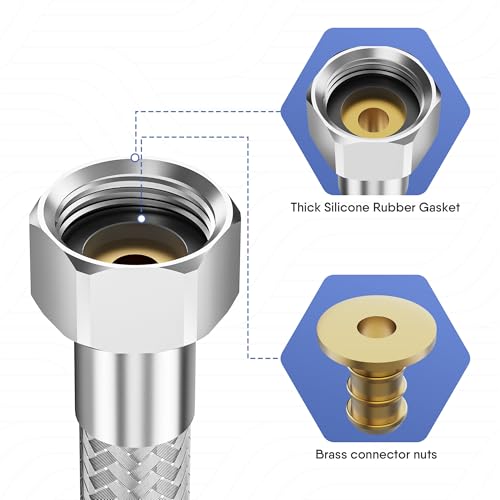 YUANNY Flexschlauch 1/2 Zoll Schlauch Überwurf Beidseitig 100 cm Anschlussschlauch Armatur Verbindungsschlauch Flexibler Schlauch für Wasserhahn Eckventil Waschtisch Küchenarmatur Bad WC Spülkasten