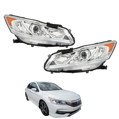 SEBLAFF Headlamps Chrome Projector Halogen w/DRL Headlights Left & Right Side Replacement for Accord 2016-2017