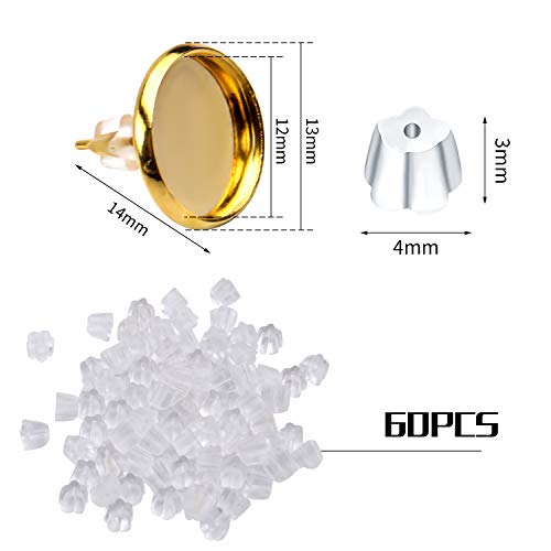 Aylifu Earring Cabochon Settings, 60Pcs Stainless Steel Blank Stud Earring Bezel Post Cup Fit For 12Mm Cabochon With 60Pcs Clear Earring Backs For Jewelry Making - 6 Colors #TOP2