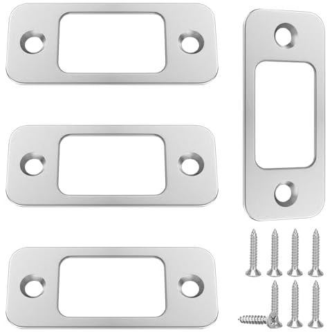 GUKBIAY 4Pcs Satin Nickel Deadbolt Strike Plate 1" x 2-1/4" Door Backplate Round Corner Strike with 8 Screws Cover