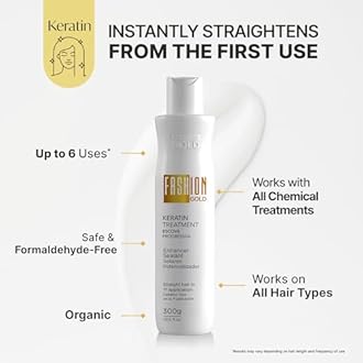 FASHION GOLD, Keratin Hair Treatment, 6 USES per Bottle, Keratina para Alisar el Pelo, Alisado Brasileño Keratina Permanente, Alisados Organicos SIN FORMOL, Nanoplastia, 300 grs