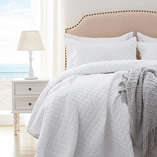 Sunstyle Home Quilt Sets Queen White Lightweight Bedspread Full Soft Reversible Coverlet For All Season 3Pcs Diamond Quilted Bedding Sets (1 Quilt 2 Pillow Shams)(90"X96") #TOP2