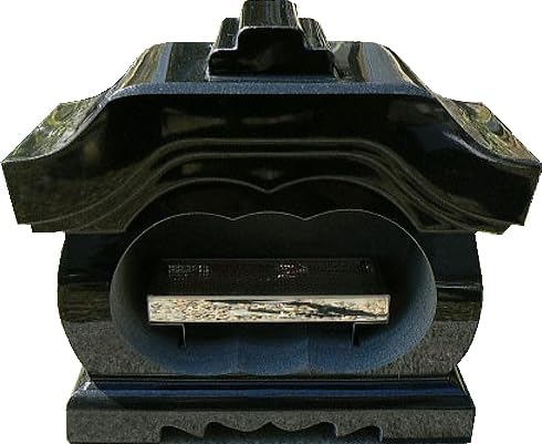 お墓・香炉】 黒御影石宮型香炉・香皿付。古い香炉を手軽に