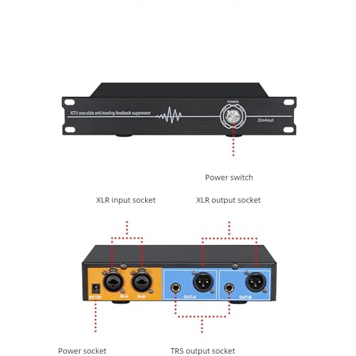 Supresor digital profesional de retroalimentación ERICAT, desplazador de frecuencia anti-chillido con interfaz 6,35 mm/XLR y ecualización paramétrica de 5 niveles, supresión precisa sin dañar la calidad del sonido, para escenario miniatura 3