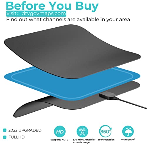 2023 Latest Amplified Digital Hd Tv Antenna 330 Miles Range, Indoor Hd Antenna Ultra-Large Area Reception Support 4K 1080P All Older Tv's, Smart Signal Booster Antenna/18Ft Coaxial Hdtv Cable #TOP1