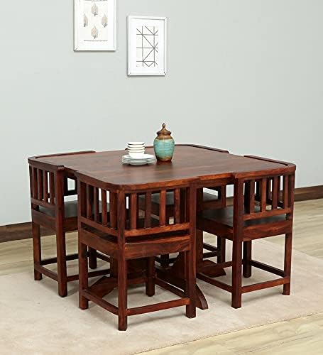 Decorworlds Solid Sheesham Wood Dining Table Set with Cushion Chair for Dinning Room Home Office Hall Hotels Dining Room Set Wooden Furniture (Dark Honey Square Shape 4 Seater)-picture-13