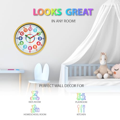 Image of Park Madison 12 Inch Kids Learning Clock - Silent, Non-Ticking, Teaches Analog Time - Ideal for Bedrooms, Classrooms, Gifting