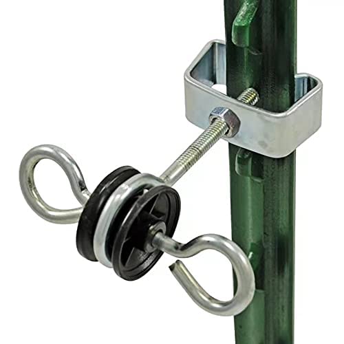 Miniatura 4 de QMARK Farm - Anclajes eléctricos de manija de puerta con poste en T, postes en T de doble gancho, aisladores de poste en T de 2 anillos, negro (10)