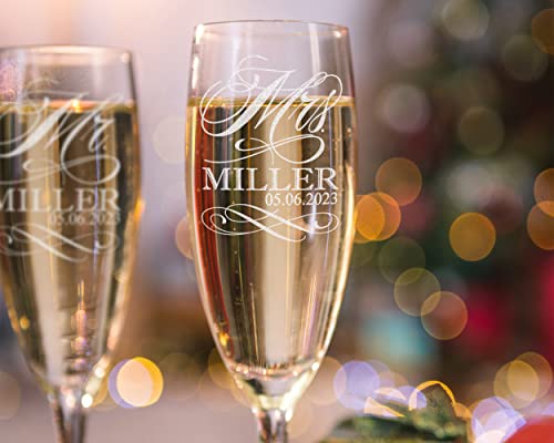 Christmas Stockings by StockingFactory - Mr & Mrs Champagne Wedding Glasses, Set of 2 Personalized Toasting Flutes, Engraved Bride & Groom Wedding Toast Glass Flutes
