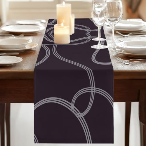 Black Line Art Cotton Linen Table Runner for Dining Kitchen, Modern Abstract Geometric Ribbons Wedding Outdoor Party Tablerunners Decoration, Dresser Scarf Coffee Tablecloth Runners 13x108 Inches - Image 2