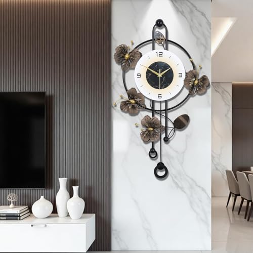 Large Wall Clocks for Living Room Decor, Silent Quartz Movement Battery Operated with Pendulum, Oversized Metal Modern Wall Clock for Bedroom Farmhouse Office Kitchen Home Wall Decor-47.7x75CM(White)
