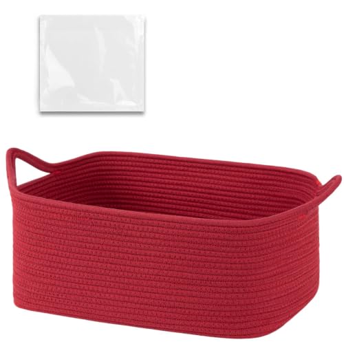 Image of OIASKET Large Empty Cotton Rope Gift Basket with Handles, 16.5 inchx12.6 inchx7 inch Decorative Woven Storage Basket with Gift Bag and Ribbon Set for Baby Shower, Toy Organizer for Kids, Dogs & Cats - Red