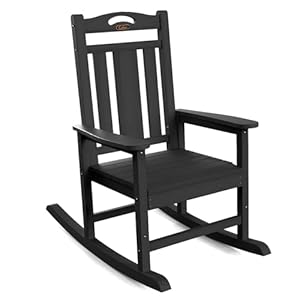 Oversized Rocking Chair Outdoor HDPE Poly Rocking Chair All Weather Porch Rocker for Deck Patio Balcony 380lbs Black